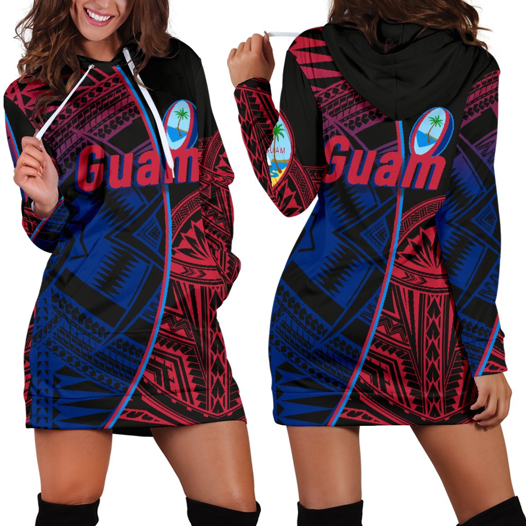 Guam Rugby Women Hoodie Dress Impressive Version Blue - Polynesian Pride