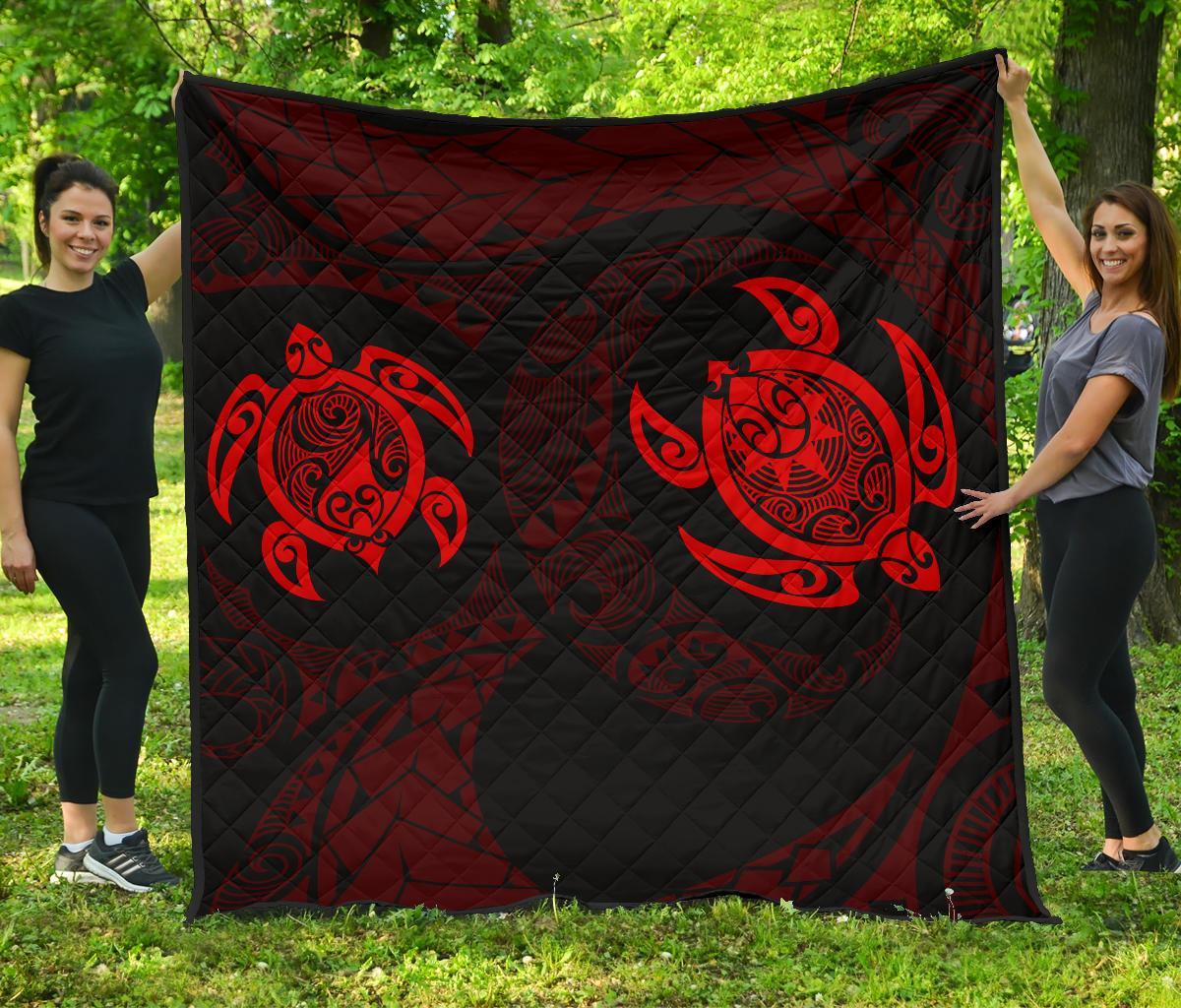 Hawaii Polynesian Turtle Premium Quilt Red Blue - Polynesian Pride