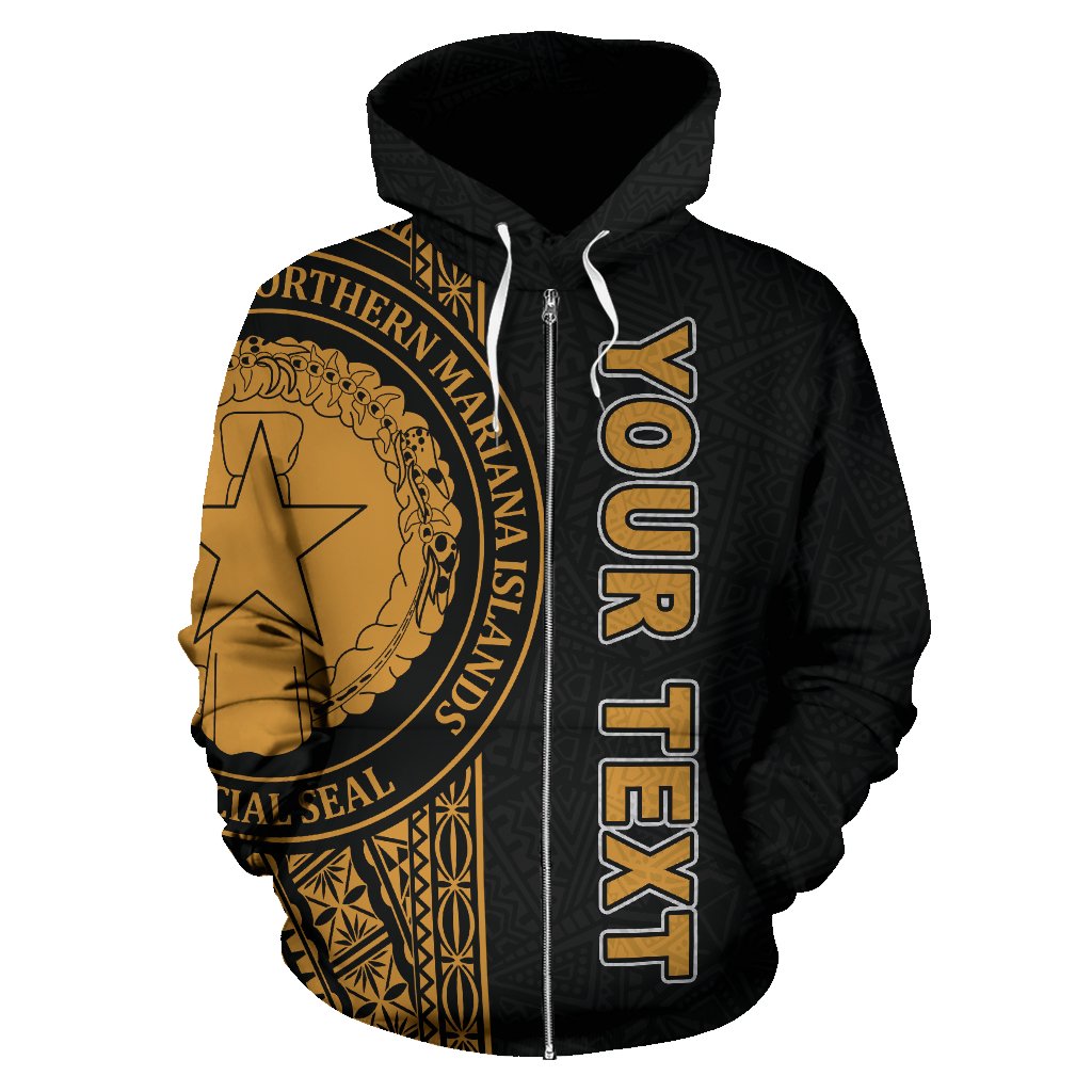 Northern Mariana Islands Polynesian All Over Custom Zip up Hoodie Gold Line - Polynesian Pride