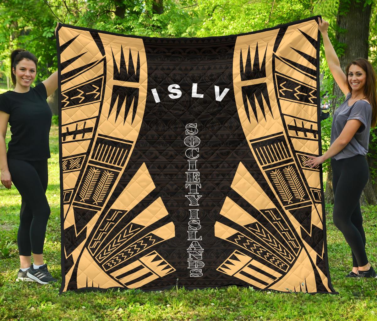 Society Islands Premium Quilt - Society Islands Flag Polynesian Gold Tattoo Gold - Polynesian Pride