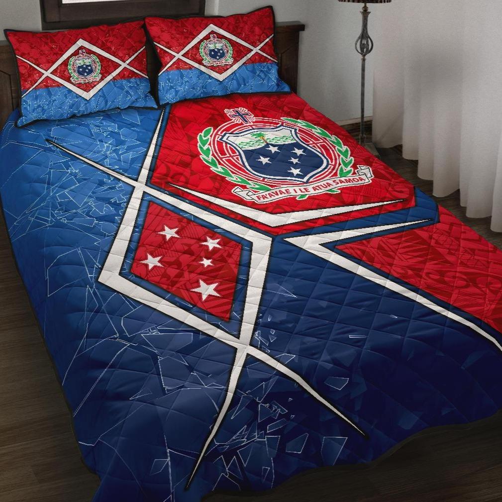 Samoa Quilt Bed Set - Samoa Flag with Polynesian Patterns Blue - Polynesian Pride