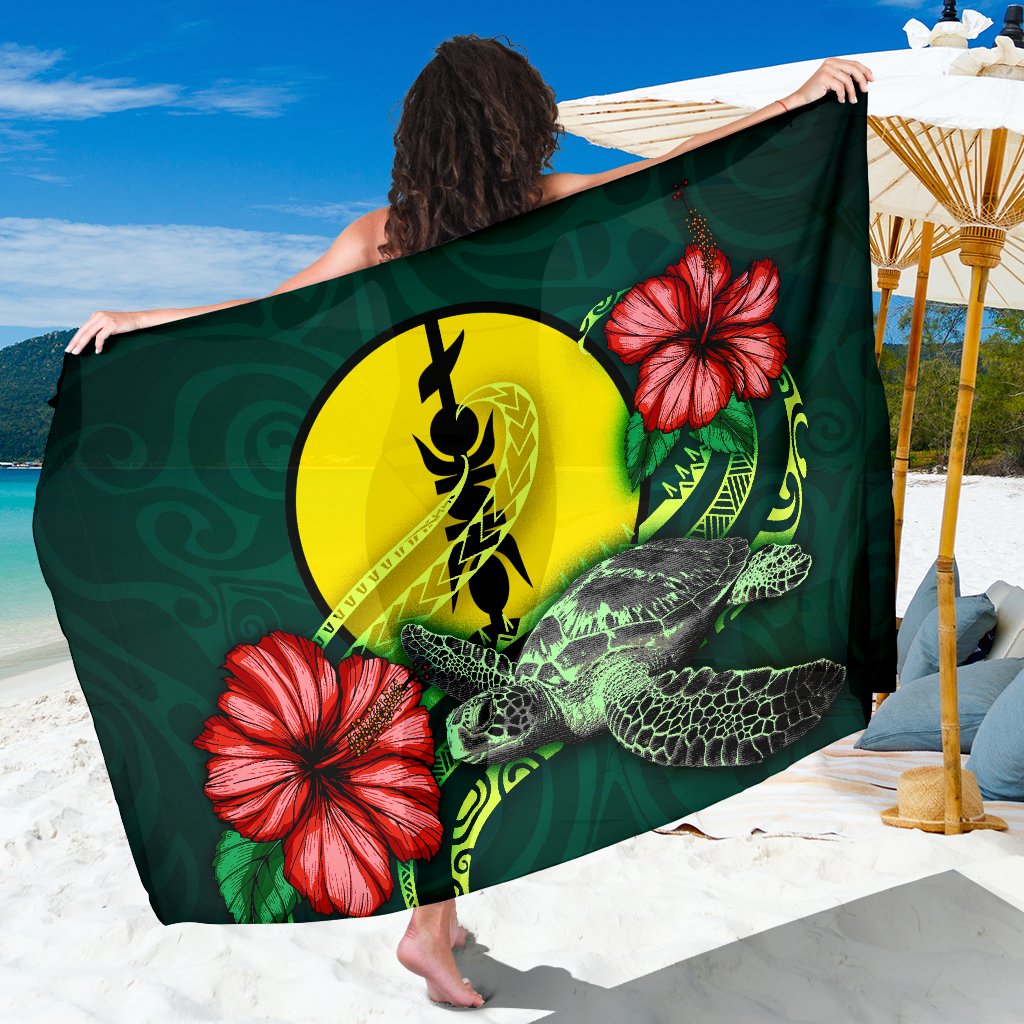 New Caledonia Polynesian Sarong - Green Turtle Hibiscus Women One Size Green - Polynesian Pride