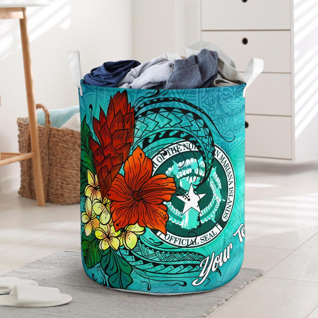 Northern Mariana Islands Laundry Basket - Custom Personalised Tropical Flowers Style Laundry Basket - Northern Mariana Islands One Size Blue - Polynesian Pride