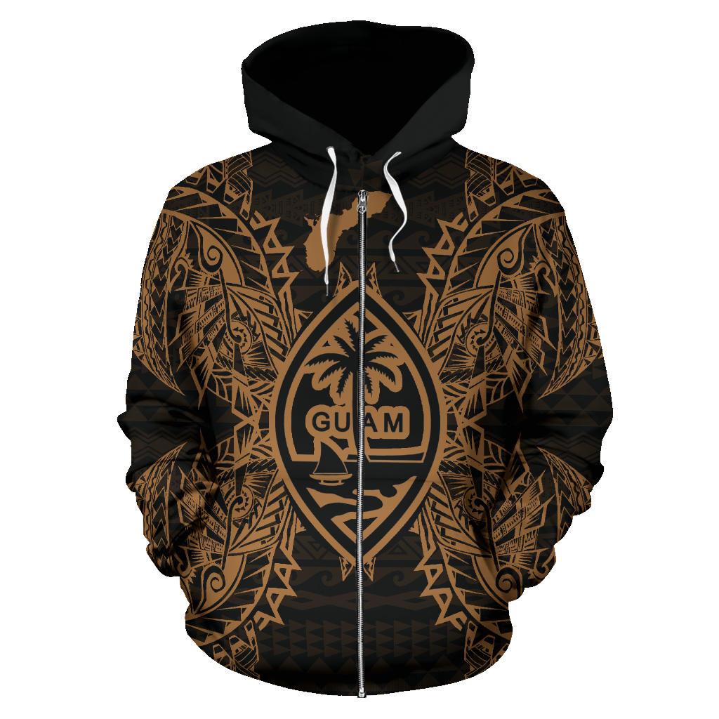 Guam Polynesian All Over Zip up Hoodie Map Gold - Polynesian Pride
