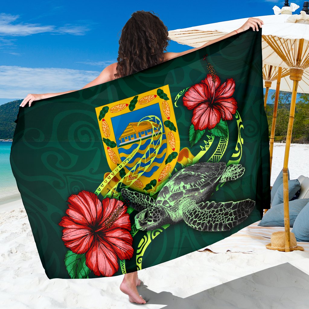 Tuvalu Polynesian Sarong - Green Turtle Hibiscus Women One Size Green - Polynesian Pride