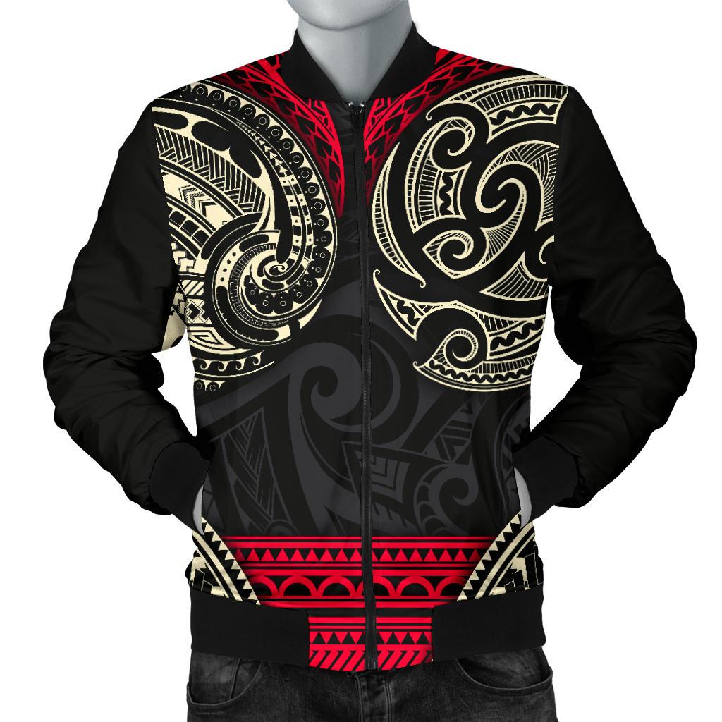 Maori Bomber Jacket - Polynesian Patterns Style - Men Black - Polynesian Pride