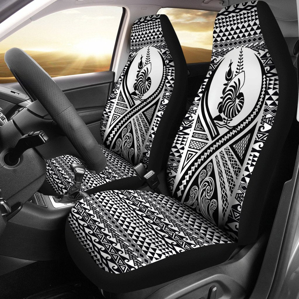 New Caledonia Car Seat Cover - New Caledonia Coat Of Arms Polynesian Tattoo Black Universal Fit Black - Polynesian Pride