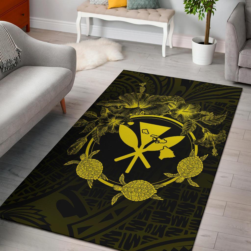 Hawaii Kanaka Turtle Hibiscus Polynesian Rug - Anthea Style Yellow Yellow - Polynesian Pride