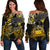 Samoa Polynesian Custom Personalised Women's Off Shoulder Sweater - Eagle Tribal Pattern Yellow Yellow - Polynesian Pride