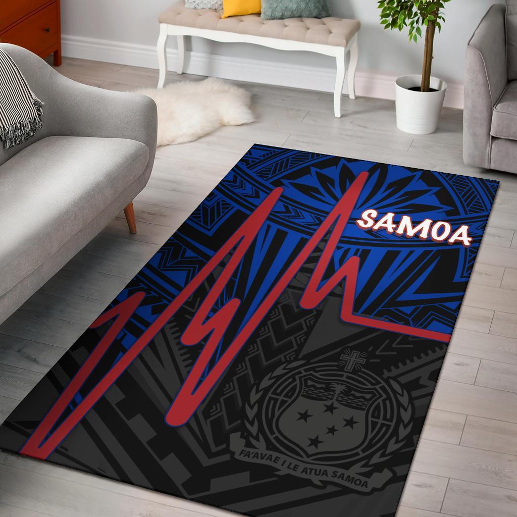 Samoa Area Rug - Samoa Seal With Polynesian Patterns In Heartbeat Style (Blue) Blue - Polynesian Pride