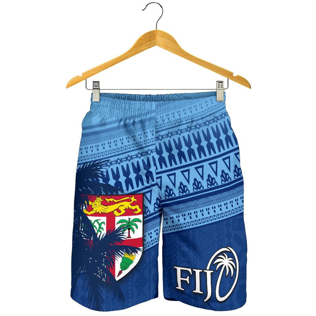 Fiji Rugby Makare And Tapa Patterns All Over Print Men's Shorts Blue - Polynesian Pride