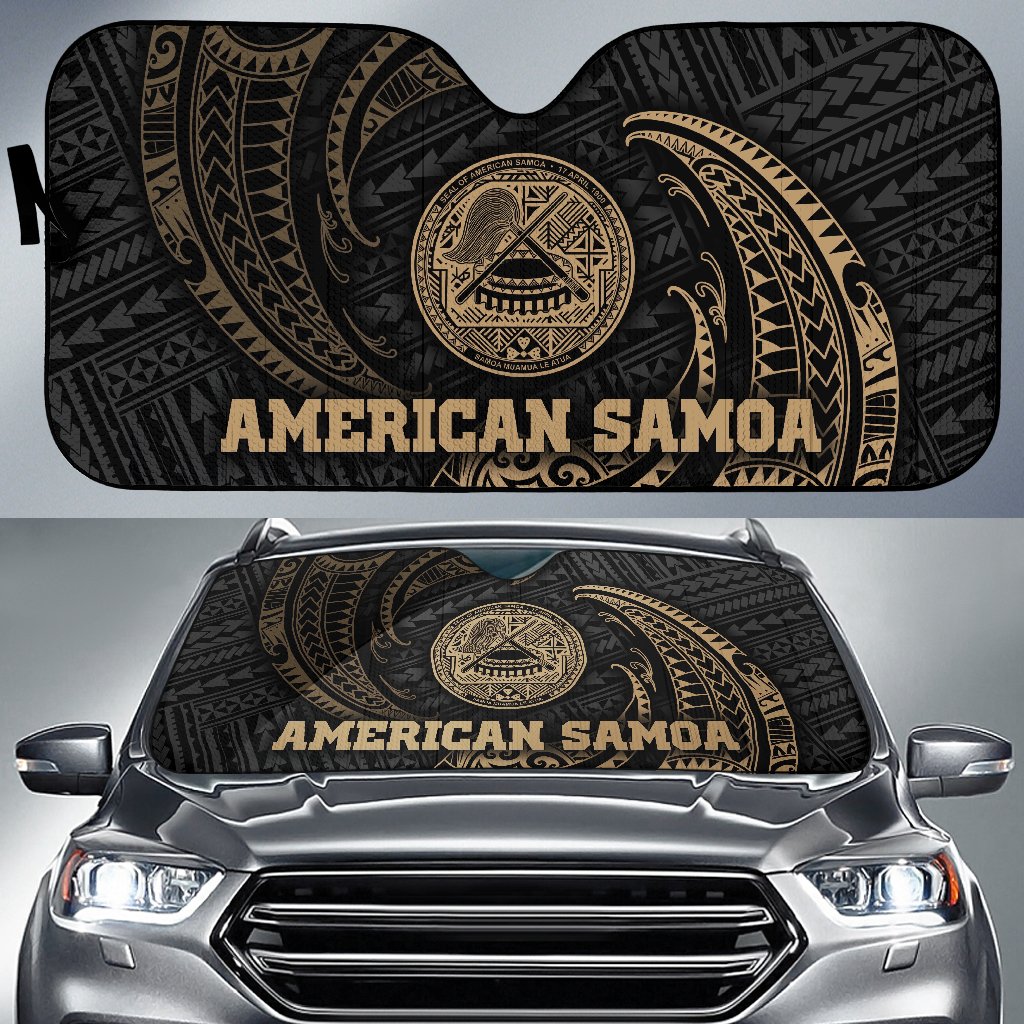 American Samoa Polynesian Sun Shades - Gold Tribal Wave One Style Universal Fit Gold - Polynesian Pride