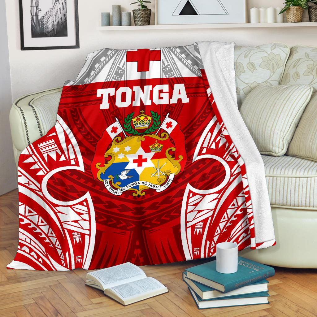 Tonga Polynesian Premium Blanket - Pattern With Seal Red Version White - Polynesian Pride