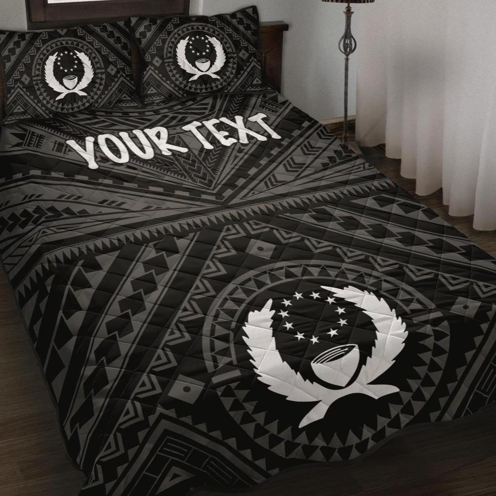 Pohnpei Personalised Quilt Bed Set - Pohnpei Seal With Polynesian Tattoo Style ( Black) Black - Polynesian Pride