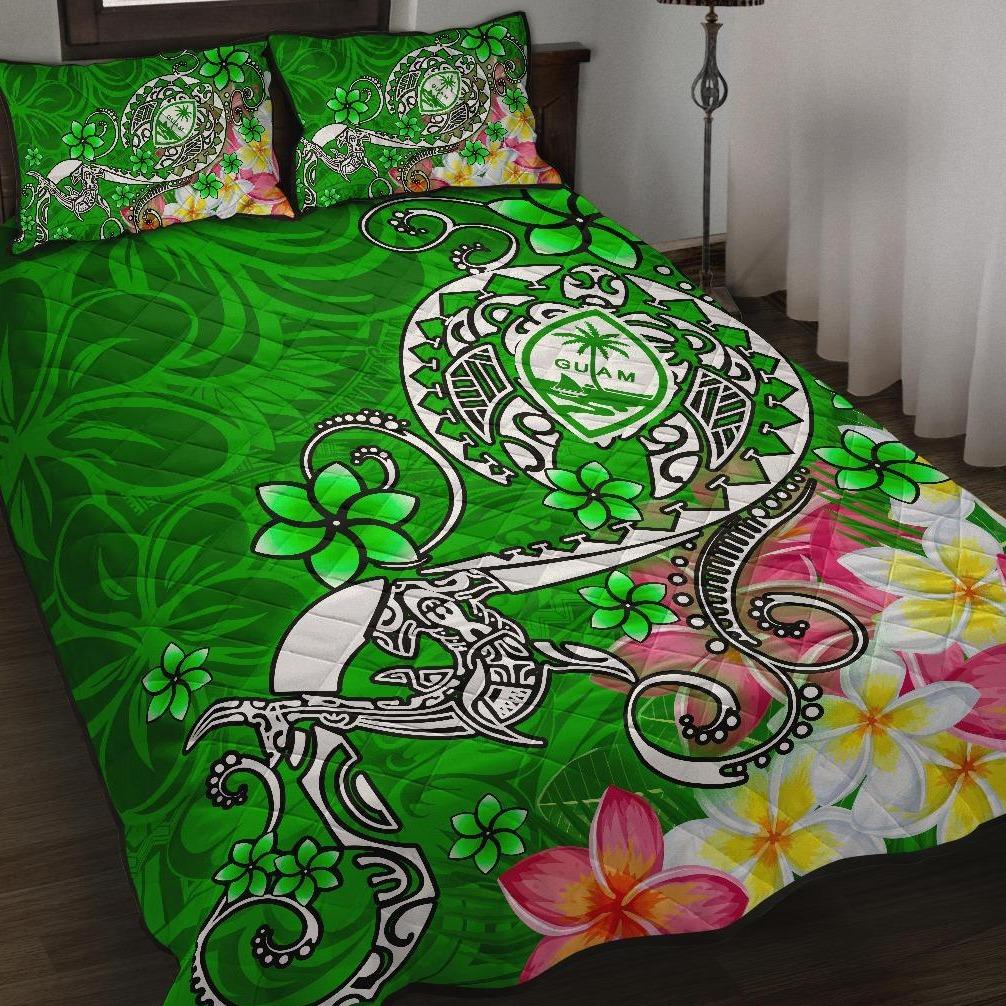 Guam Quilt Bed Set - Turtle Plumeria (Green) Green - Polynesian Pride