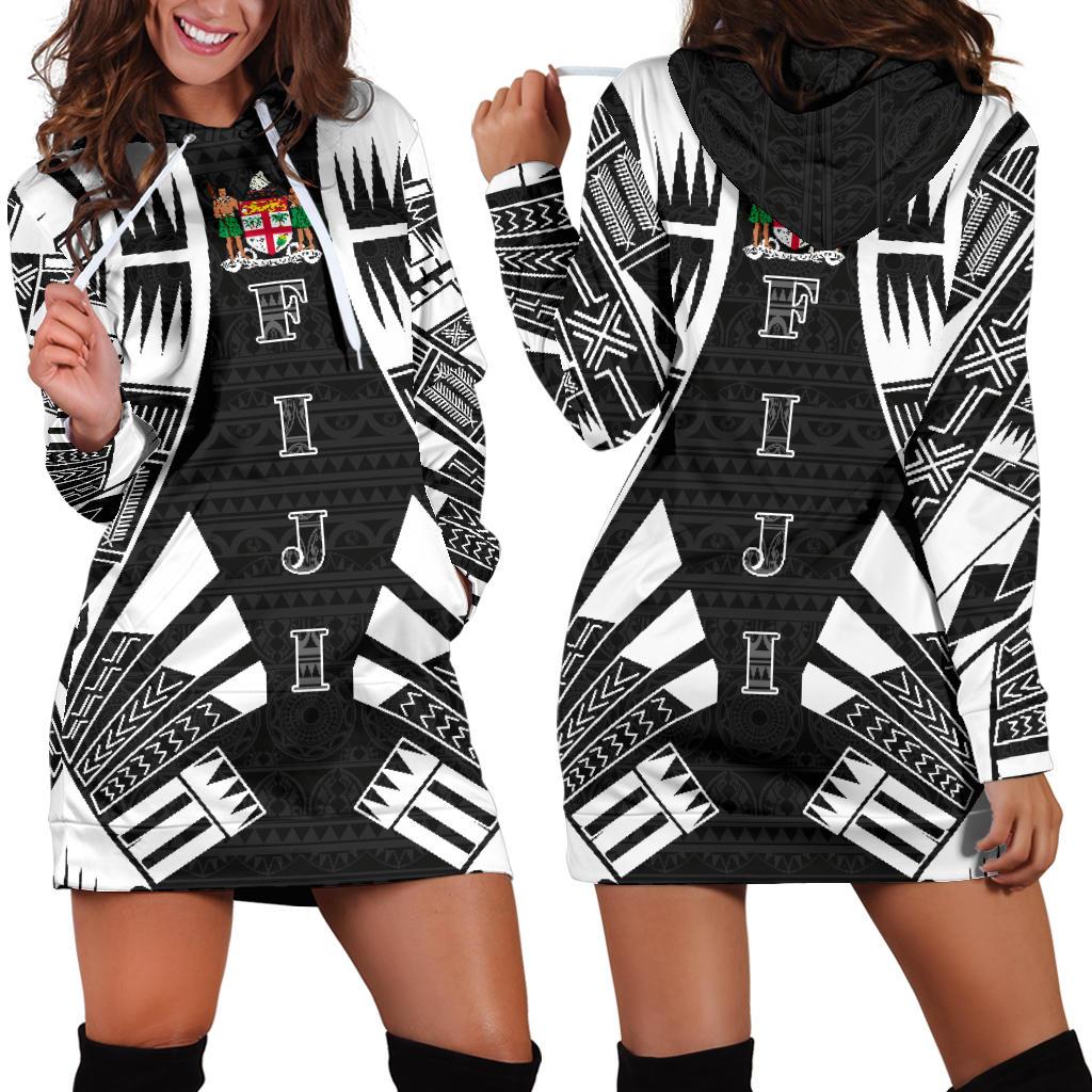 Fiji Hoodie Dress - Polynesian Tattoo Black Black - Polynesian Pride