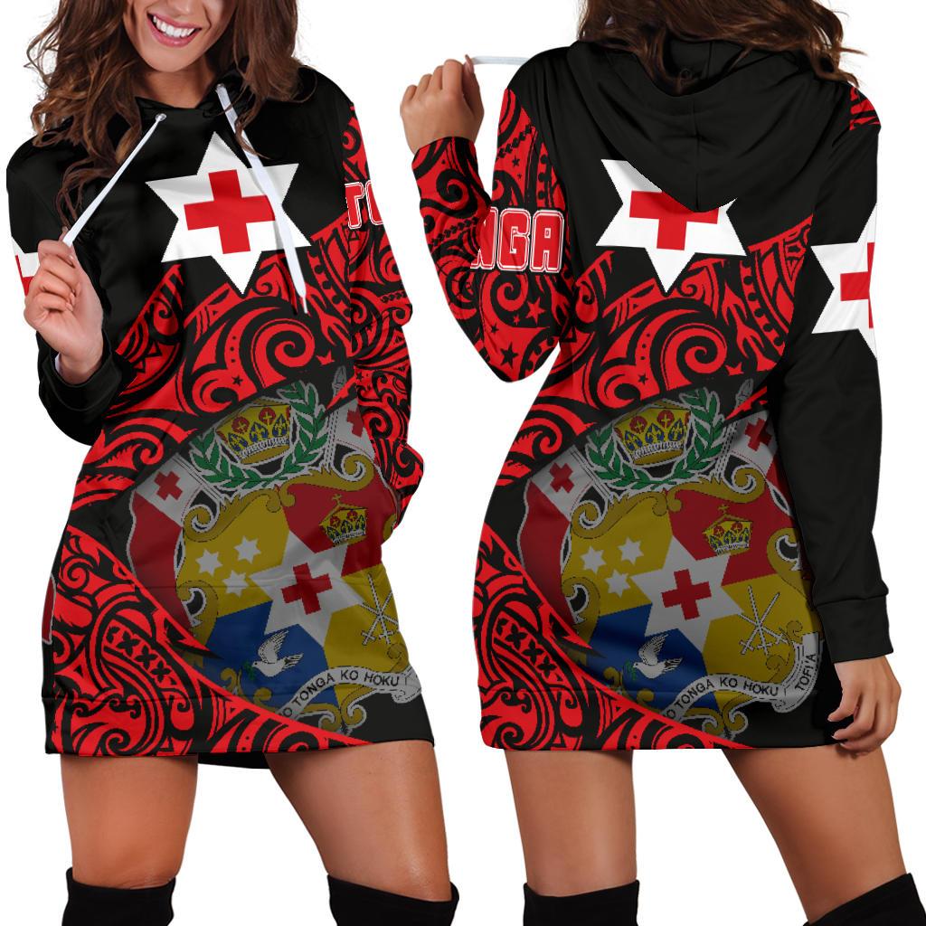 Tonga Women's Hoodie Dress - Tongan Style Black - Polynesian Pride