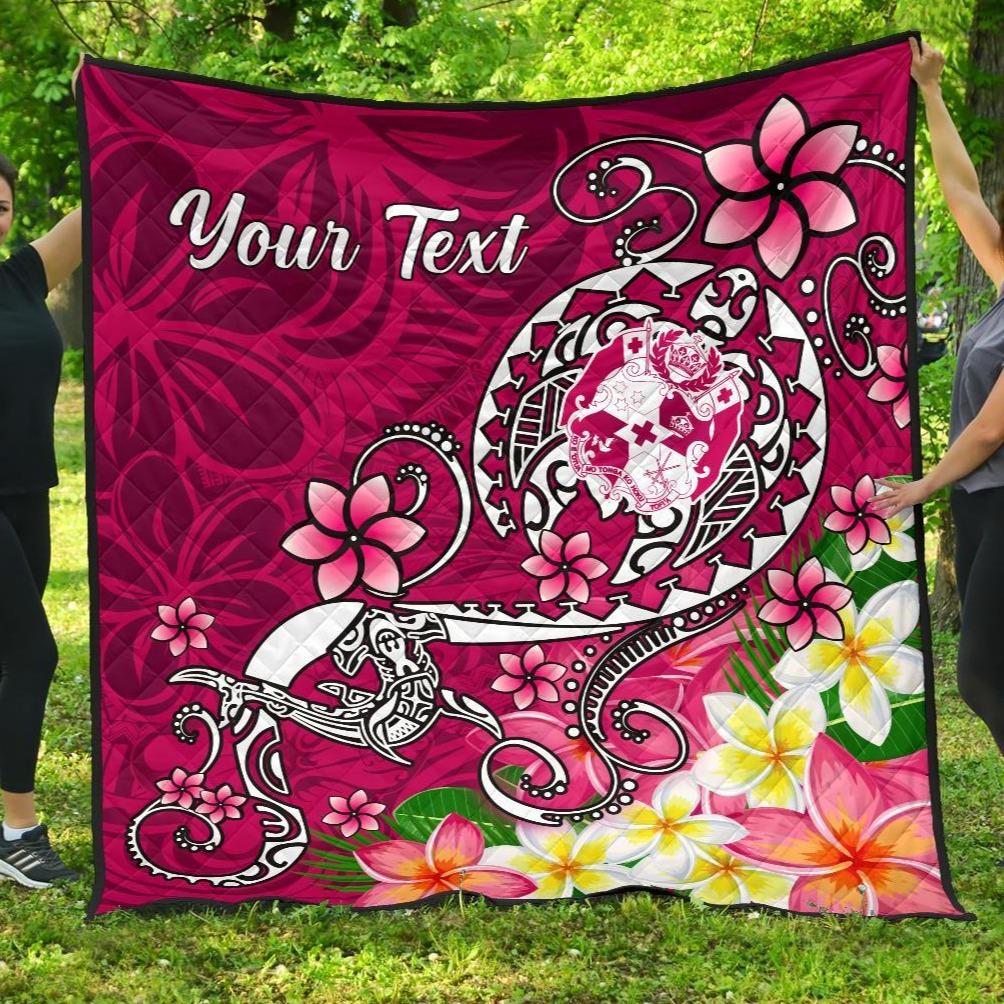 Tonga Custom Personalised Premium Quilt - Turtle Plumeria (Pink) Pink - Polynesian Pride