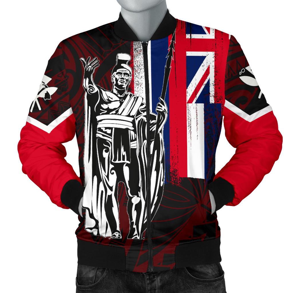 Hawaii King Flag Polynesian Men's Bomber Jacket - Red Red - Polynesian Pride