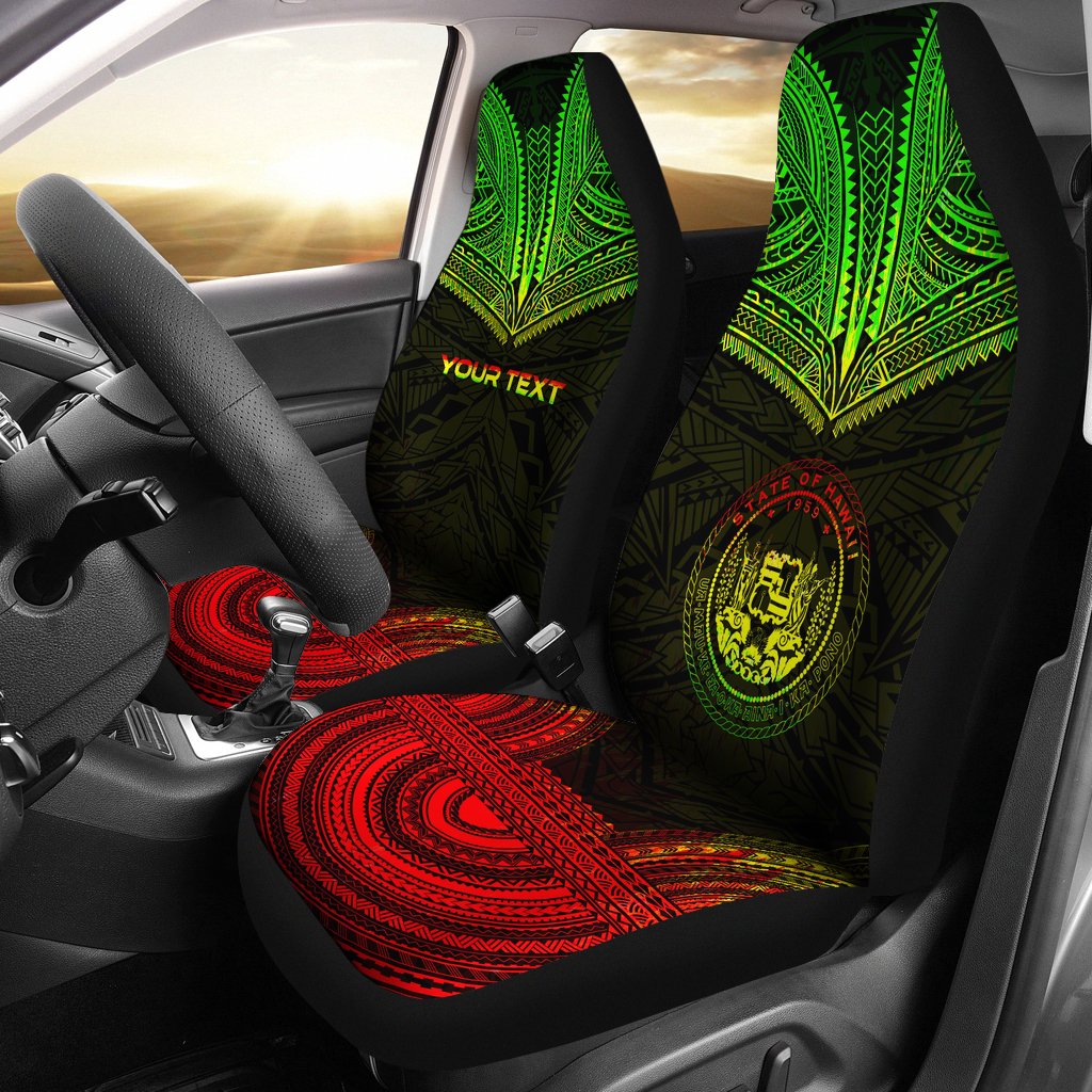 Hawaii Custom Personalised Car Seat Cover - Hawaii Seal Polynesian Chief Tattoo Reggae Version Universal Fit Reggae - Polynesian Pride