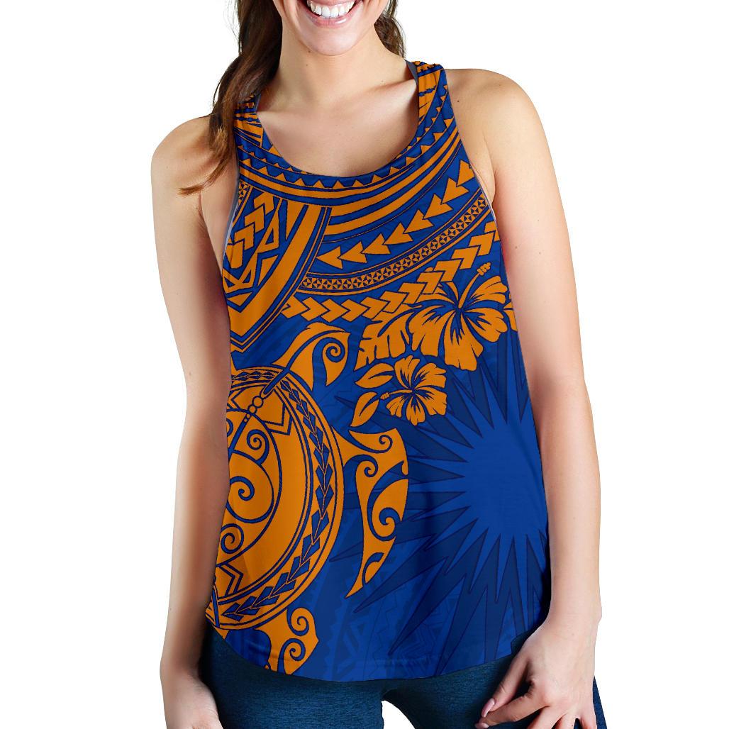 Marshall Islands Polynesian Racerback Tank (Women) - Blue Turtle Blue - Polynesian Pride