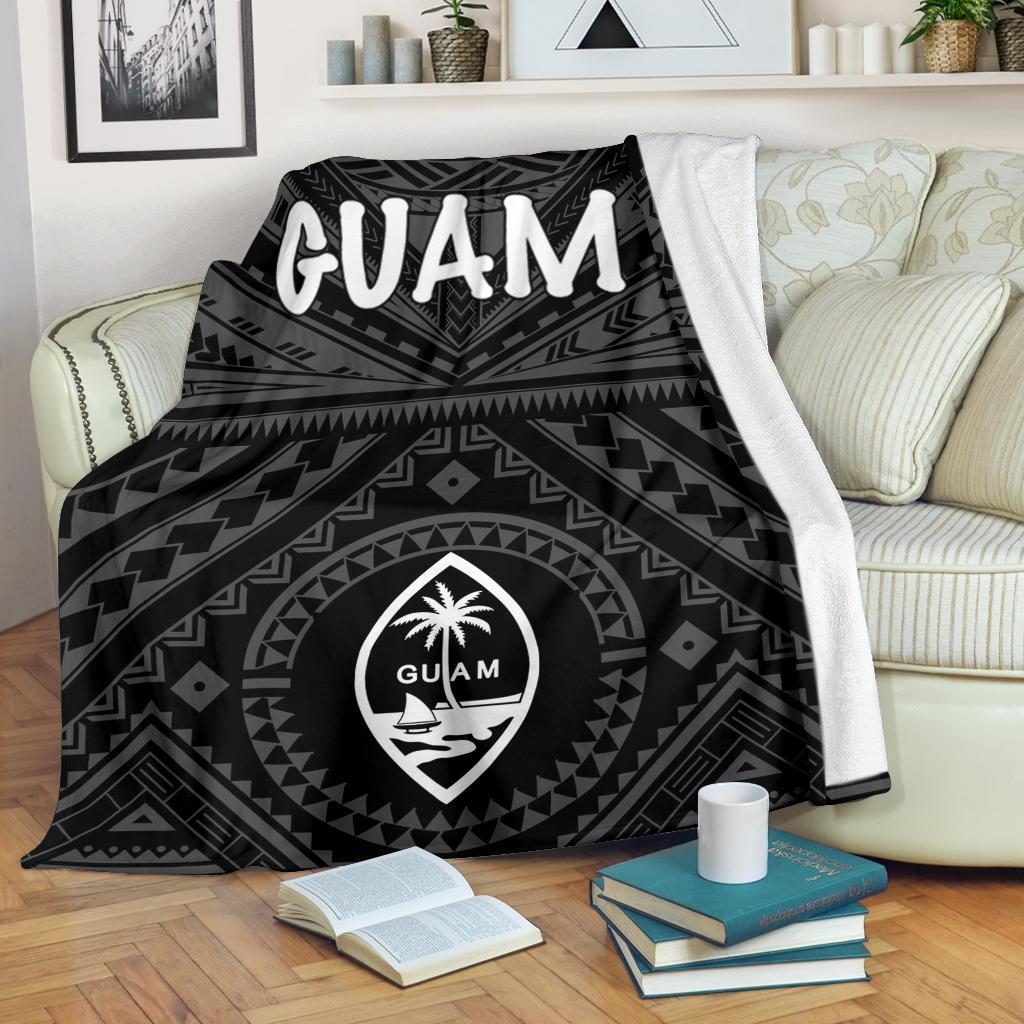 Guam Premium Blanket - Guam Seal With Polynesian Tattoo Style (Black) White - Polynesian Pride