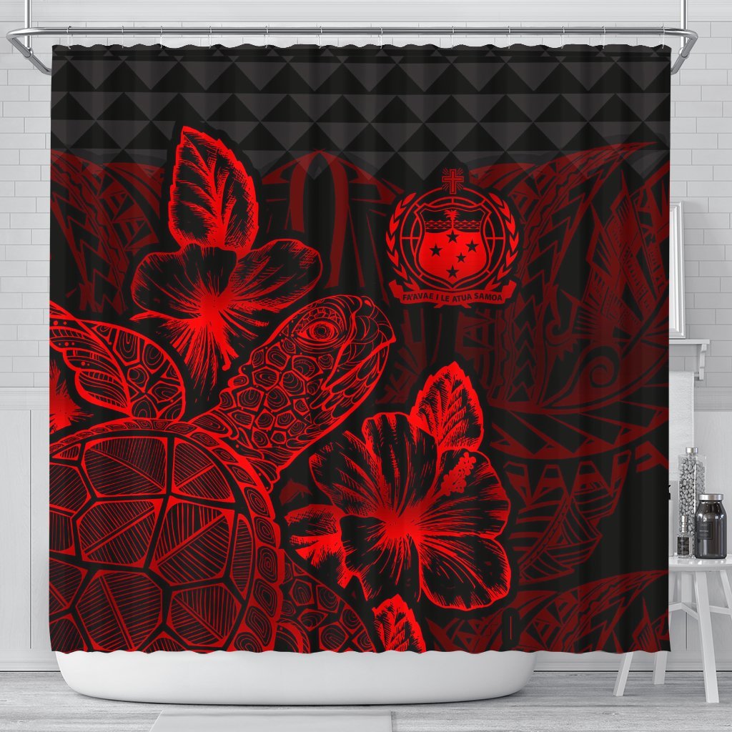 Samoa Shower Curtain Turtle Hibiscus Red 177 x 172 (cm) Red - Polynesian Pride