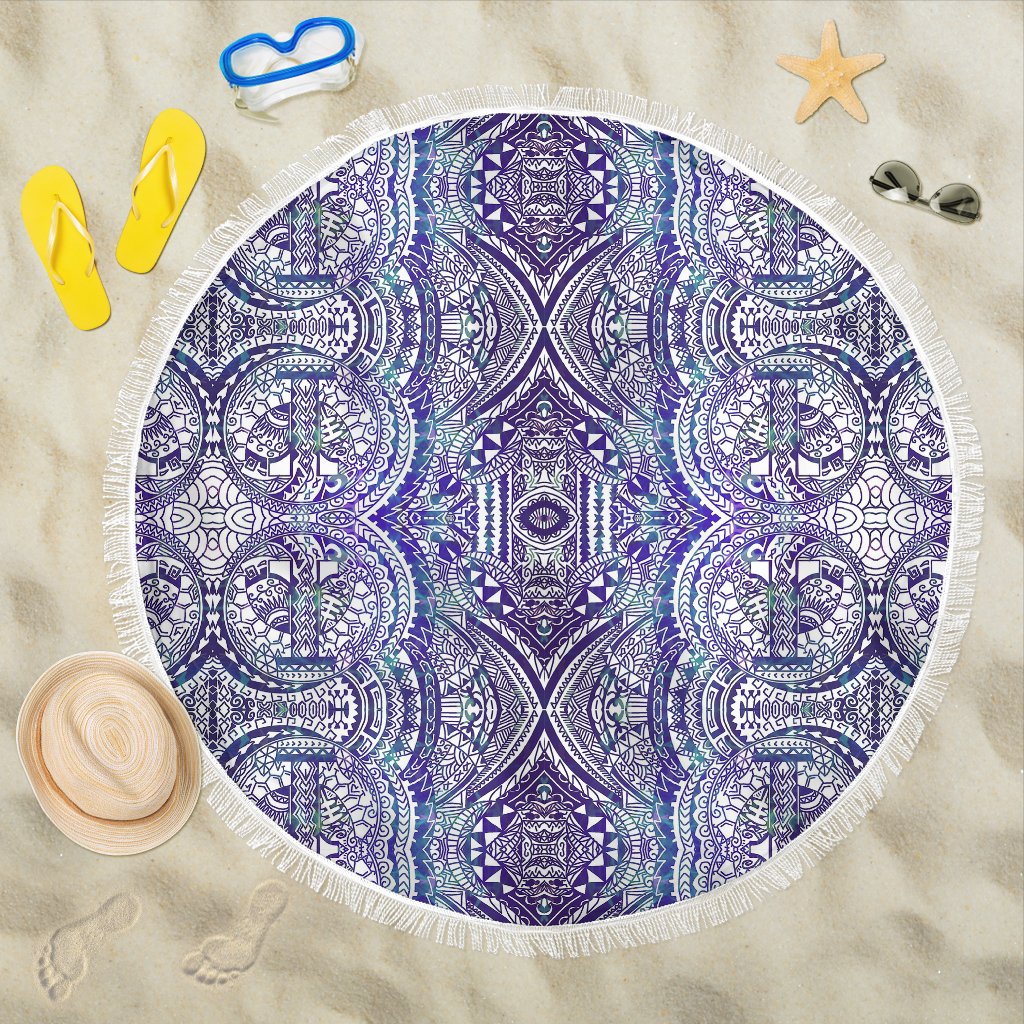 Polynesian Beach Blanket Violet Beach Blanket 59x59 White - Polynesian Pride