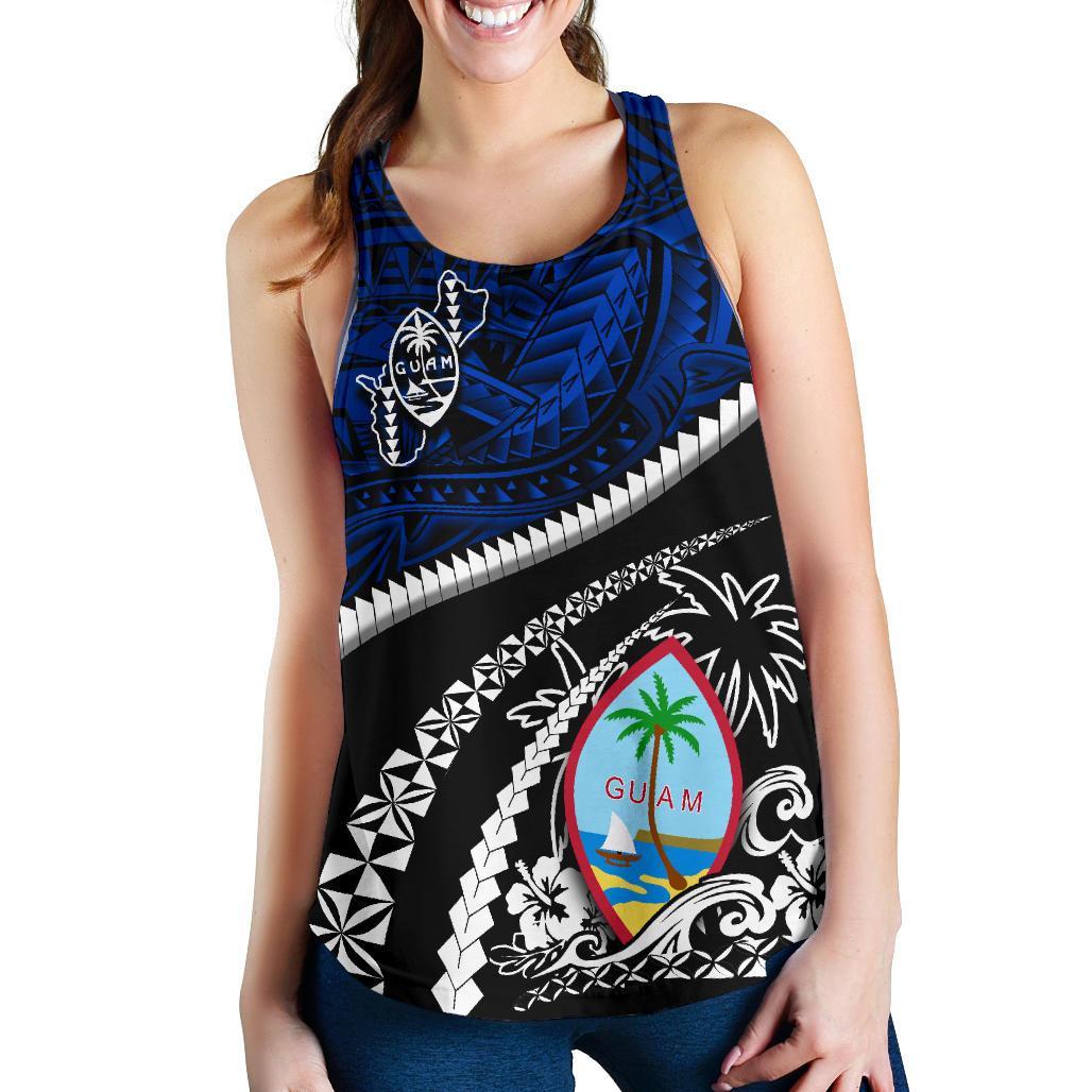 Guam Women'S Racerback Tank Polynesian Shark Tattoo Blue - Polynesian Pride