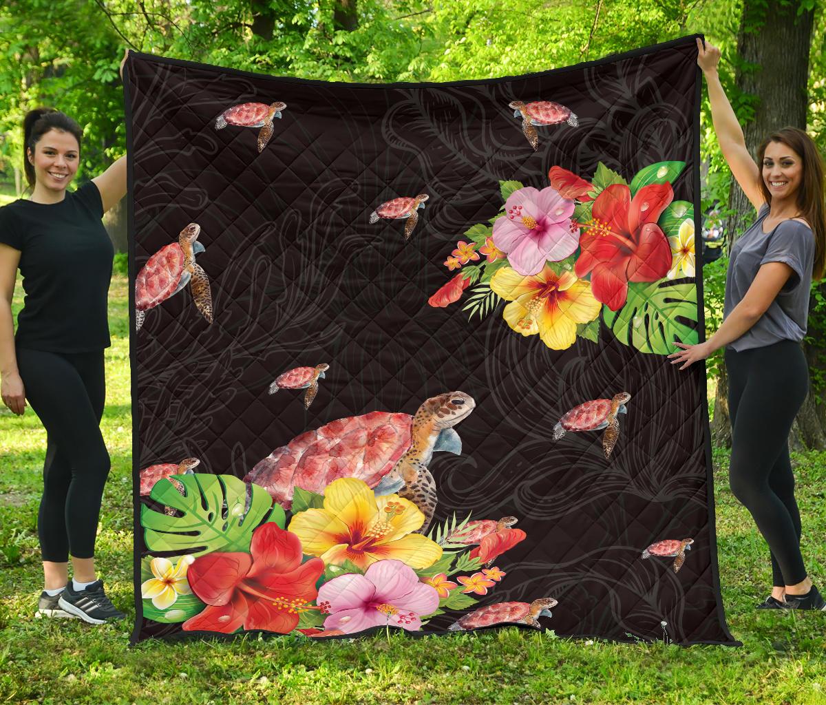 Ocean Turtle Premium Quilt Black - Polynesian Pride