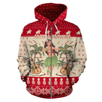 Hawaii Zip Hoodie Aloha Hawaii Dancing Girl Ukulele Pattern - Polynesian Pride