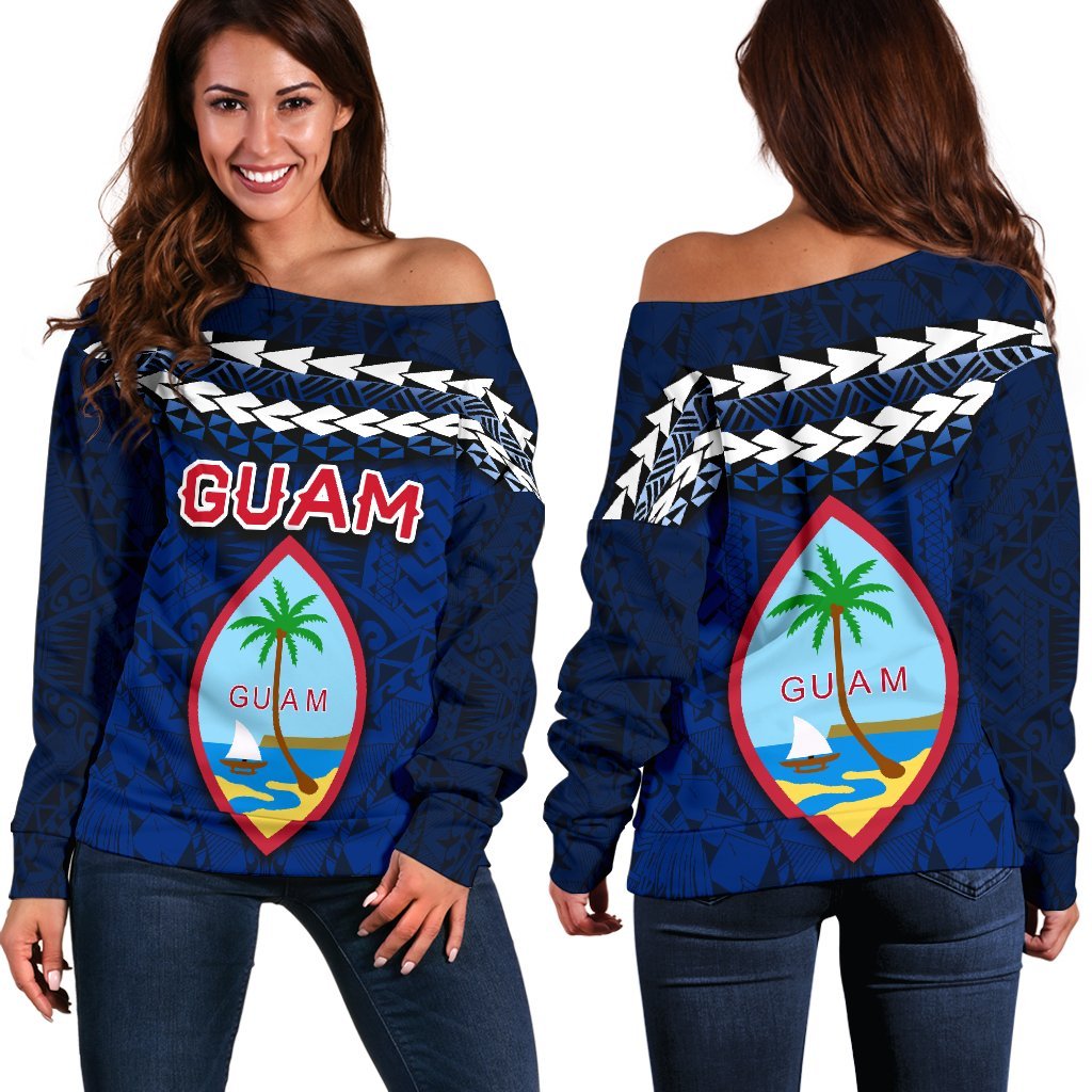 Guam Polynesian Women Off Shoulder Sweater - Vibes Version Blue - Polynesian Pride