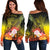 Kosrae Women's Off Shoulder Sweater - Humpback Whale with Tropical Flowers (Yellow) Yellow - Polynesian Pride