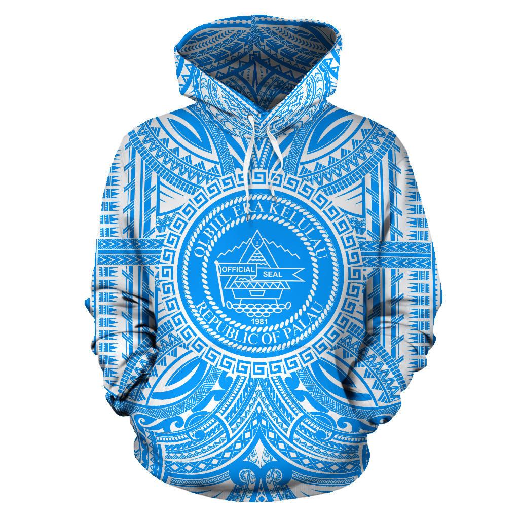 Palau ll Over Hoodie Palau Coat of rms Polynesian Flag Color Unisex Blue - Polynesian Pride