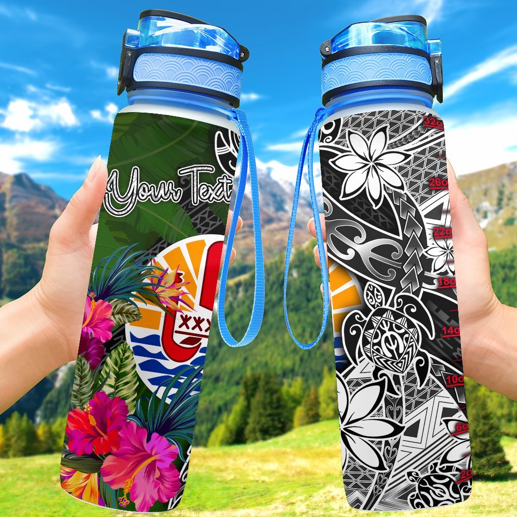 Tahiti Custom Personalised Hydro Tracking Bottle - Turtle Plumeria Banana Leaf Hydro Tracking Bottle - Tahiti Custom Personalised Hydro Tracking Bottle - Turtle Plumeria Banana Leaf - BN11 32oz Large Black - Polynesian Pride