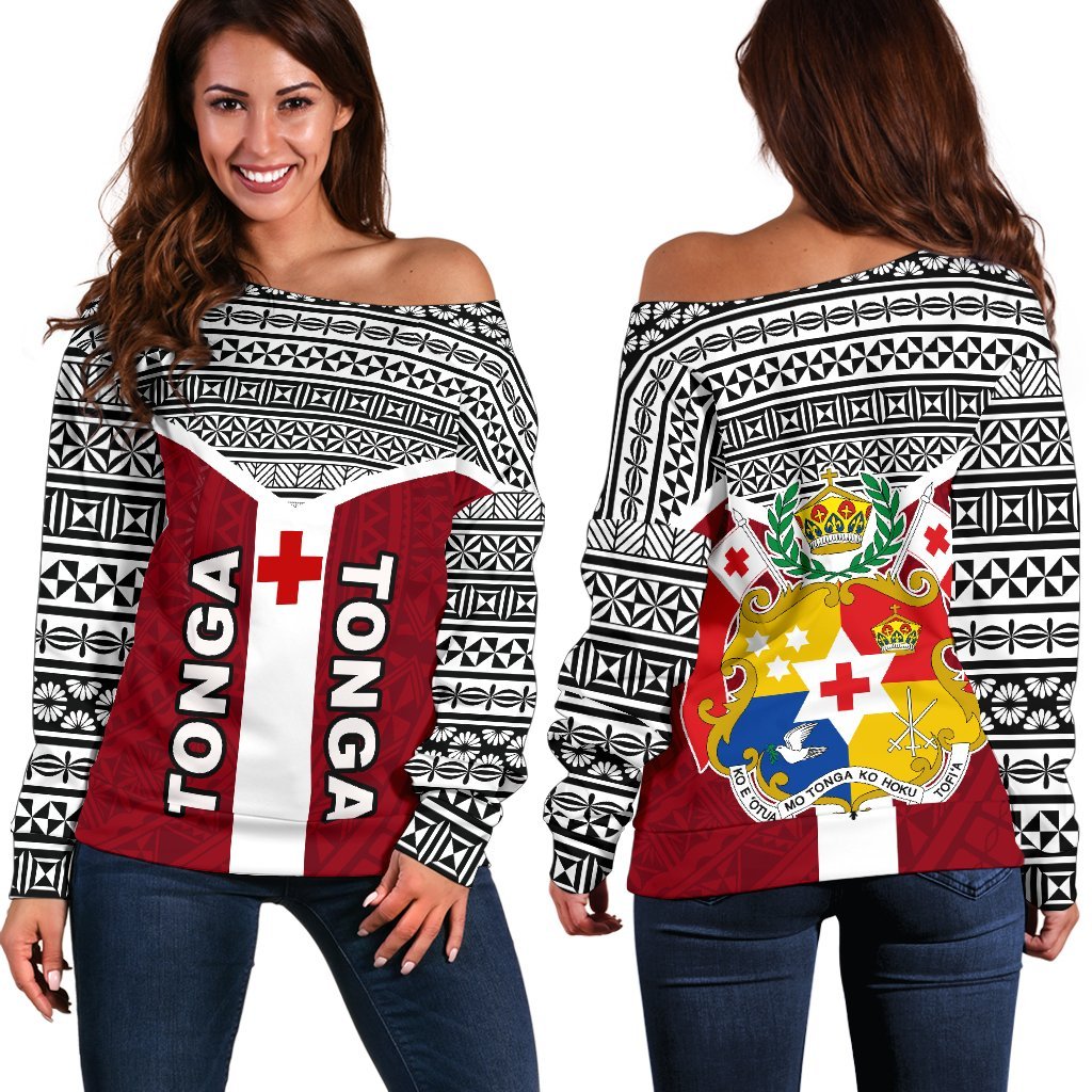 Tonga Women's Off Shoulder Sweater - My Homeland A7 Red - Polynesian Pride