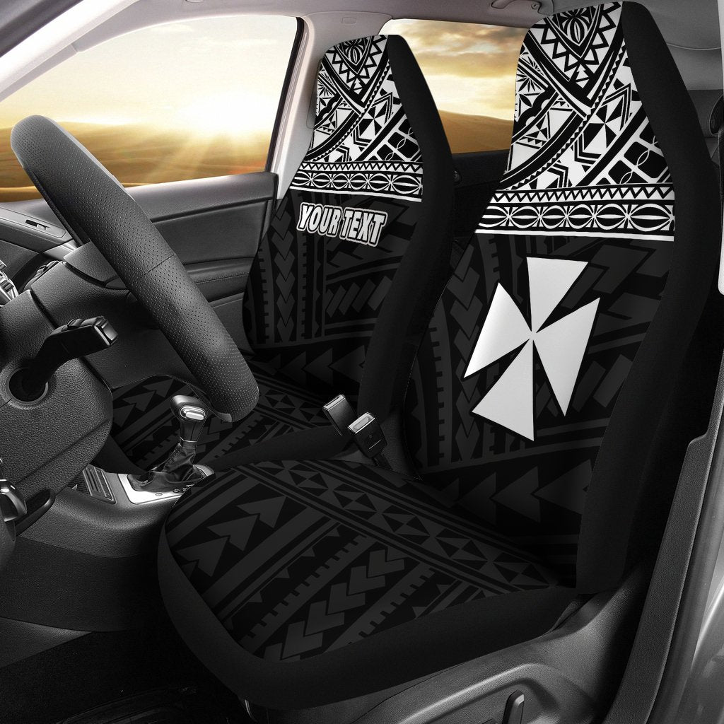 Wallis and Futuna Polynesian Custom Personalised Car Seat Covers - Wallis and Futuna White Coat Of Arms Polynesian Tattoo Universal Fit Black - Polynesian Pride