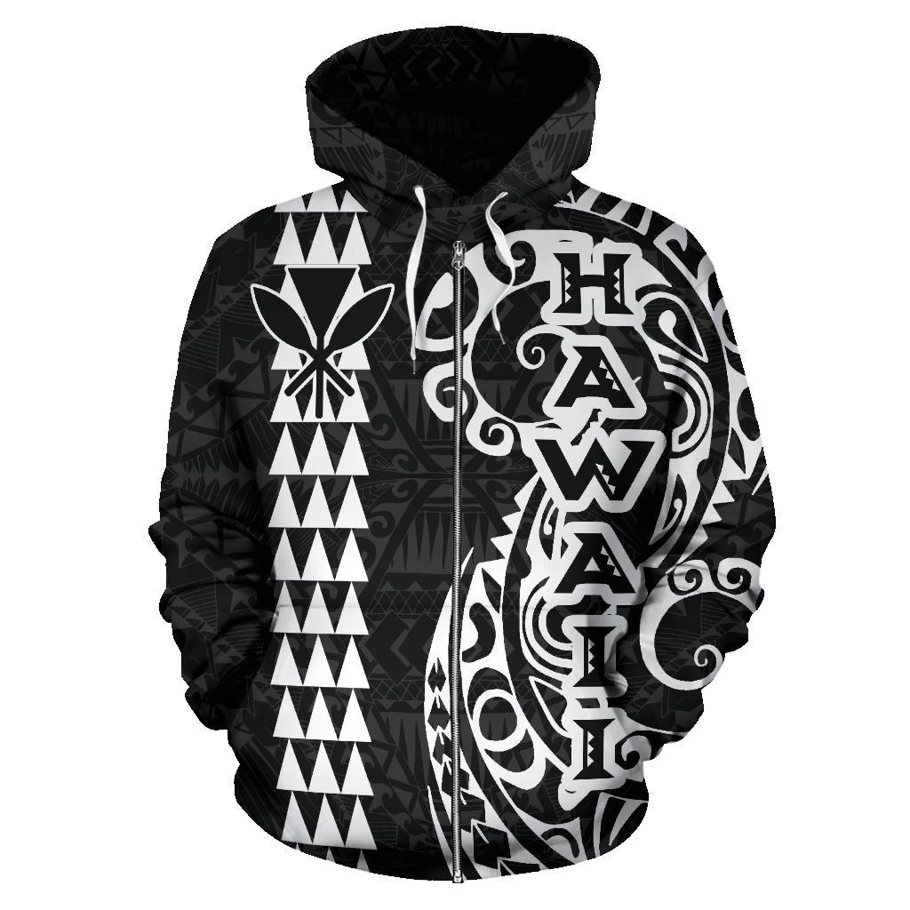 Hawaii Tattoo Zip up Hoodie White - Polynesian Pride