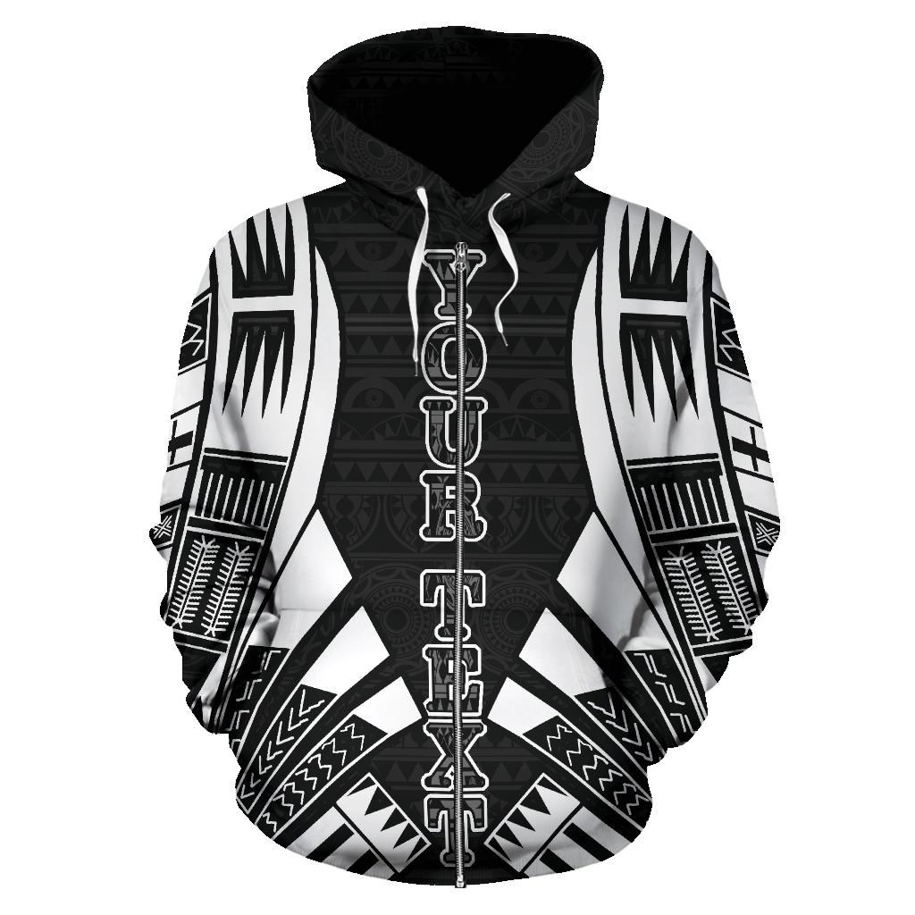 Poly All Over Custom Zip up Hoodie Polynesian Tattoo Black Style - Polynesian Pride