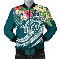 Guam Polynesian Men's Bomber Jacket - Summer Plumeria (Turquoise) Turquoise - Polynesian Pride