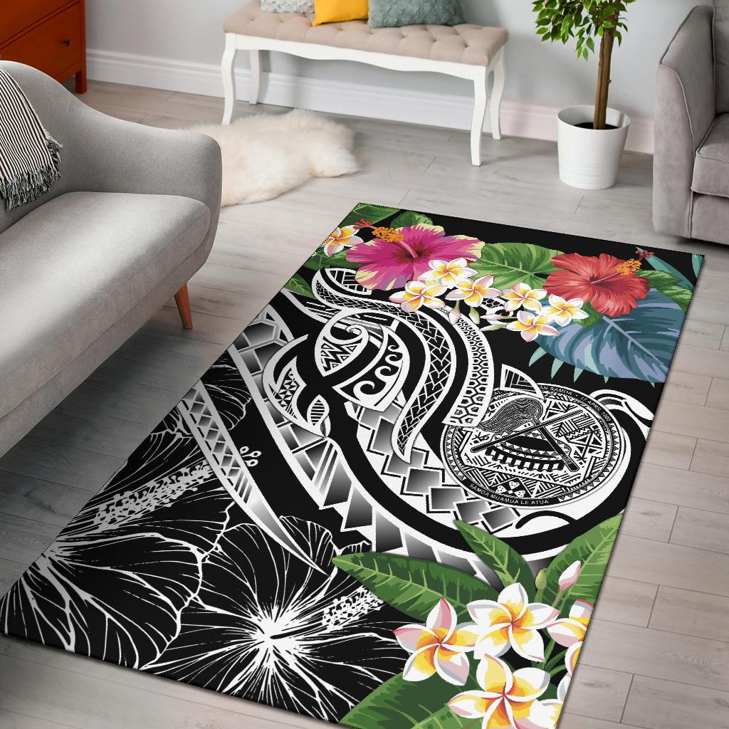 Polynesian American Samoa Area Rug - Summer Plumeria (Black) Black - Polynesian Pride