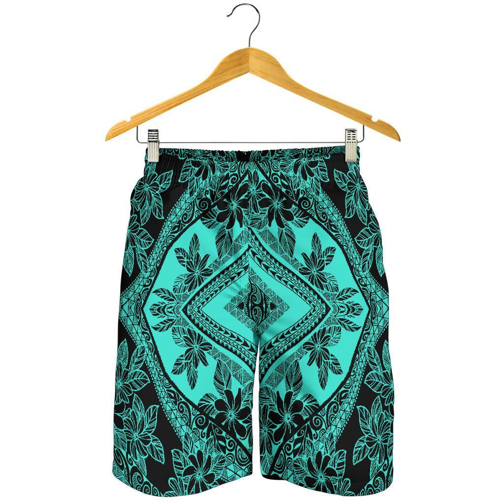 Polynesian Plumeria Mix Turquoise Black Men's Short - Polynesian Pride