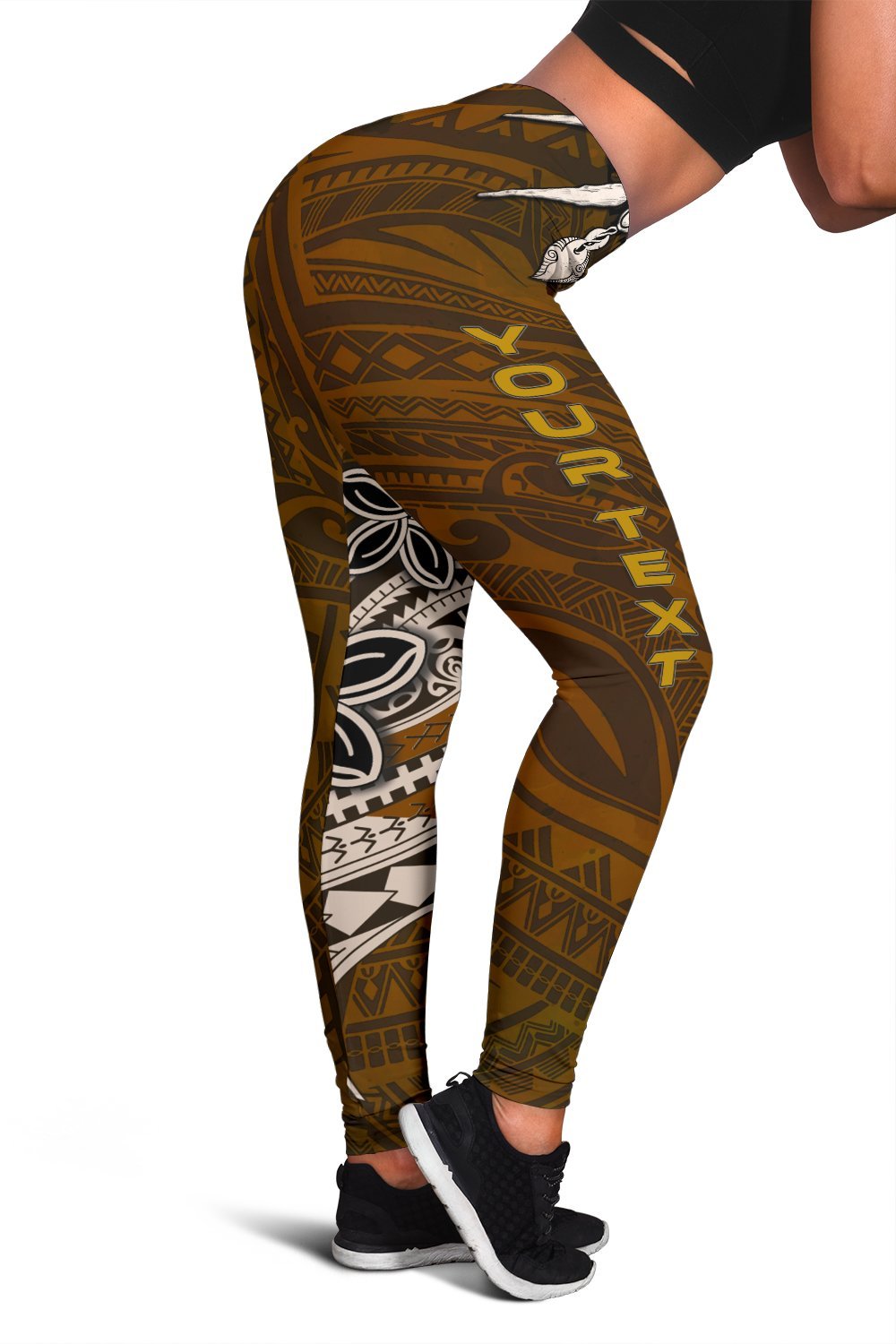 Pohnpei Custom Personalised Women's Leggings - Polynesian Boar Tusk Brown - Polynesian Pride