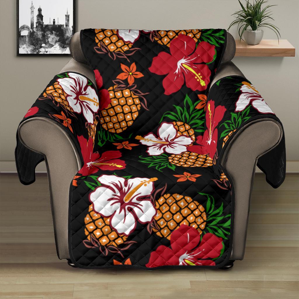 Hawaii Hibiscus Pineapple Tropical Sofa Protectors - Momi style AH Recliner 28" Black - Polynesian Pride