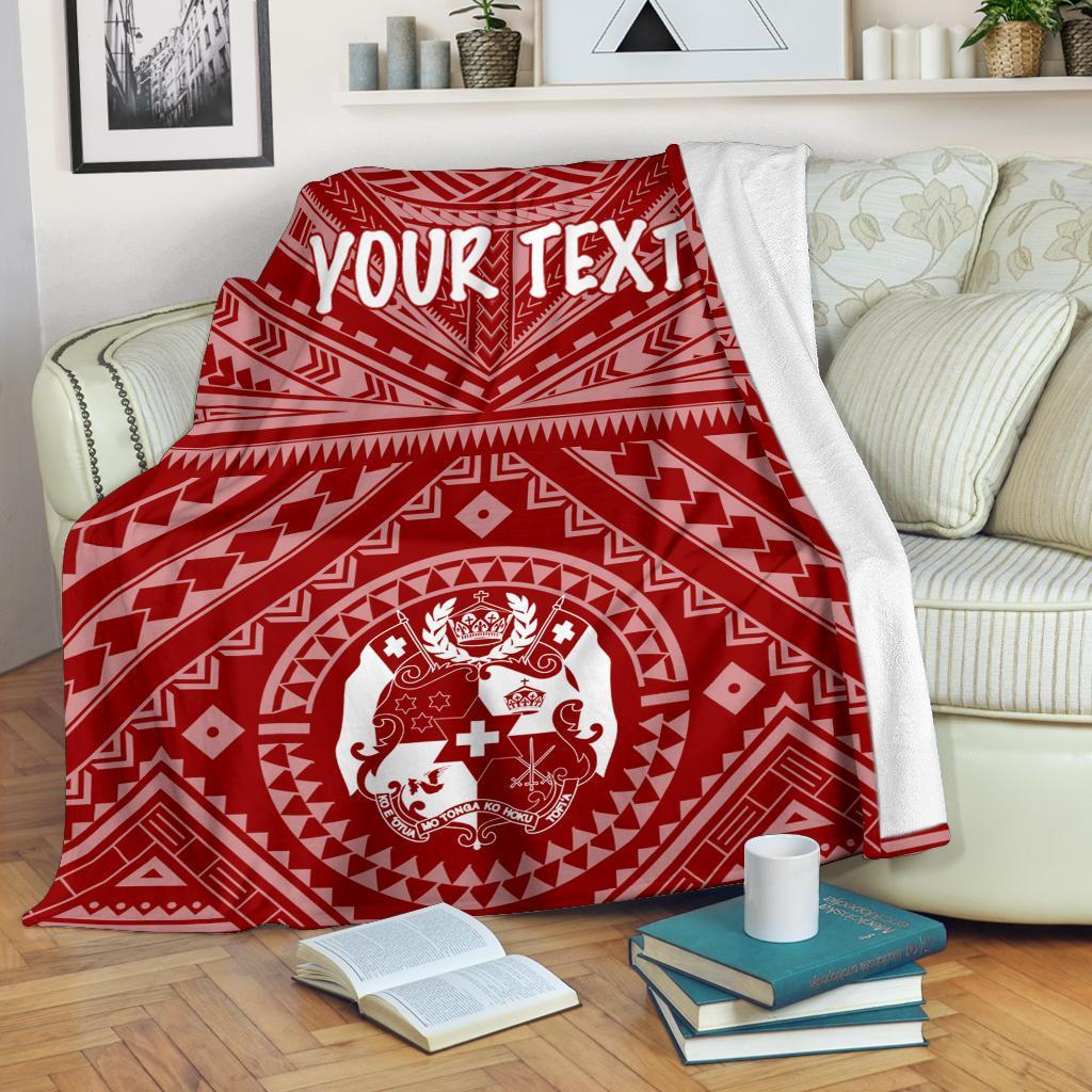 Tonga Personalised Premium Blanket - Tonga Seal With Polynesian Tattoo Style (Red) White - Polynesian Pride