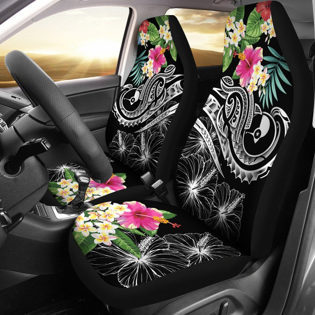 YAP Polynesian Car seat cover - Summer Plumeria (Black) Universal Fit Black - Polynesian Pride