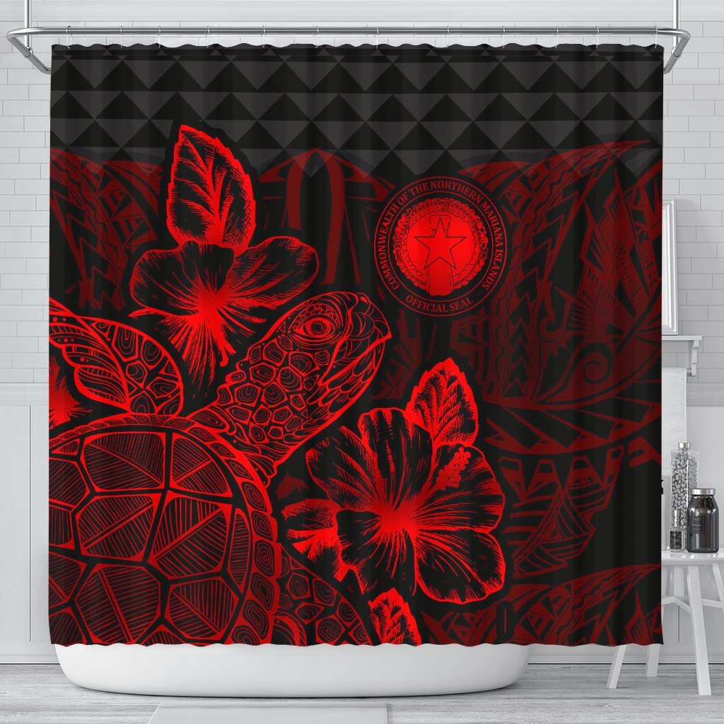 Northern Mariaba Islands Shower Curtain Turtle Hibiscus Red 177 x 172 (cm) Red - Polynesian Pride