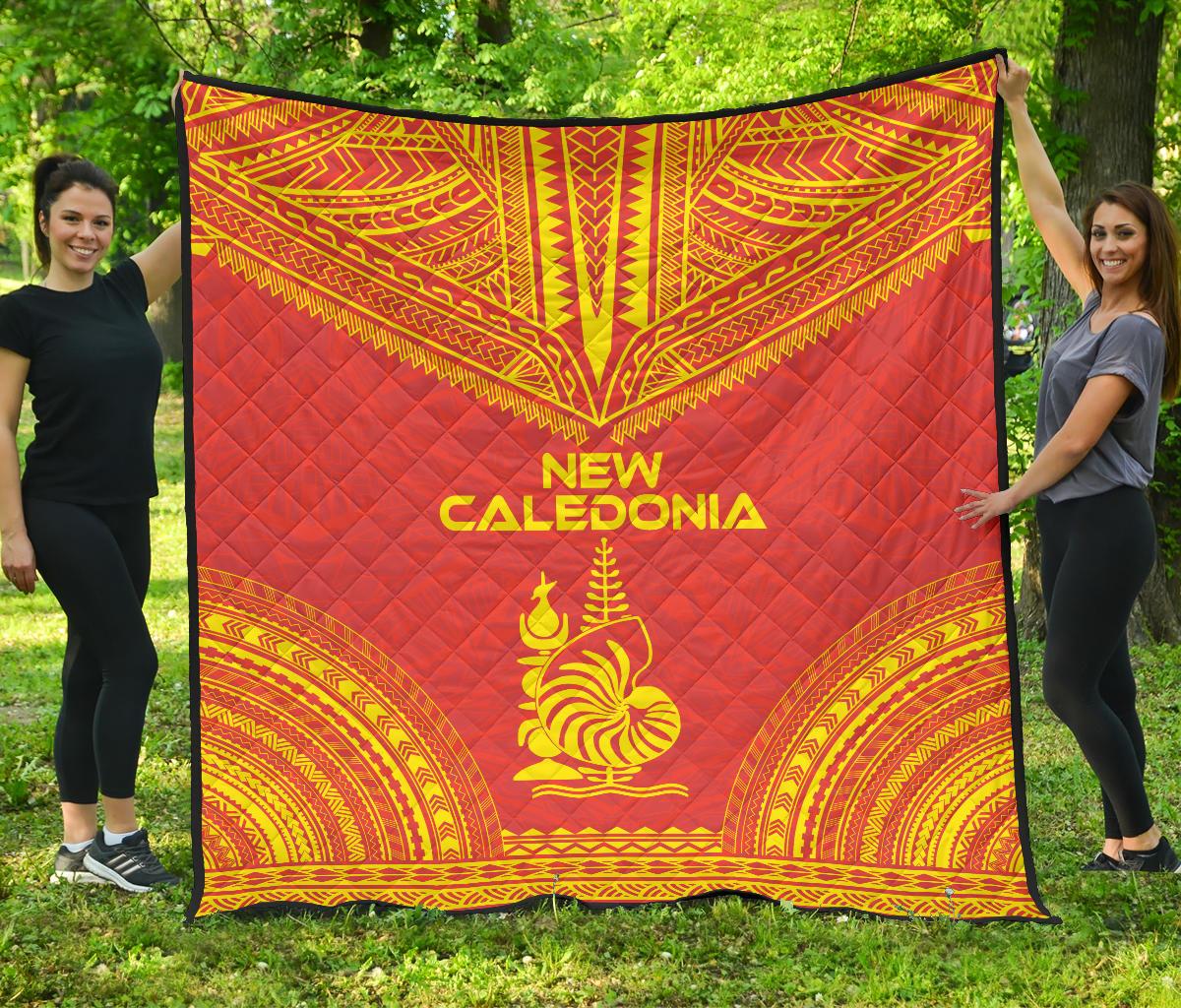 New Caledonia Premium Quilt - New Caledonia Coat Of Arms Polynesian Chief Red Version Red - Polynesian Pride