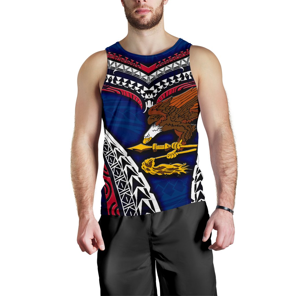 American Samoa Men's Tank Top - Warrior Style Polynesian Pattern Blue - Polynesian Pride