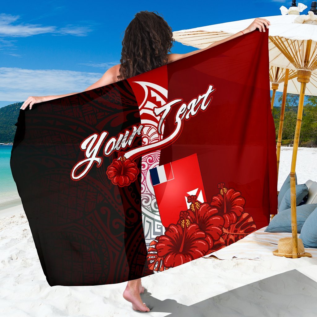 Wallis and Futuna Polynesian Custom Personalised Sarong - Coat Of Arm With Hibiscus One Style One Size Red - Polynesian Pride